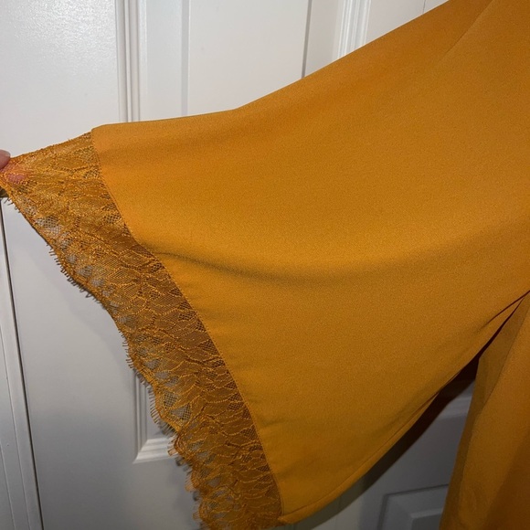 Express Mustard Lace Accent Blouse - Picture 4 of 5
